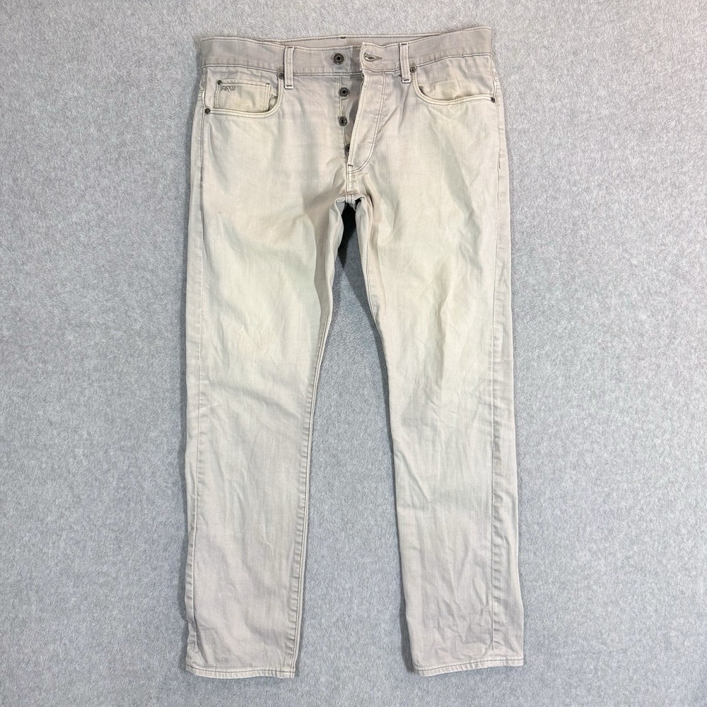 G-Star RAW 3301 Slim Jeans Mens 33x32 Light Gray Stretch Denim Broken In
